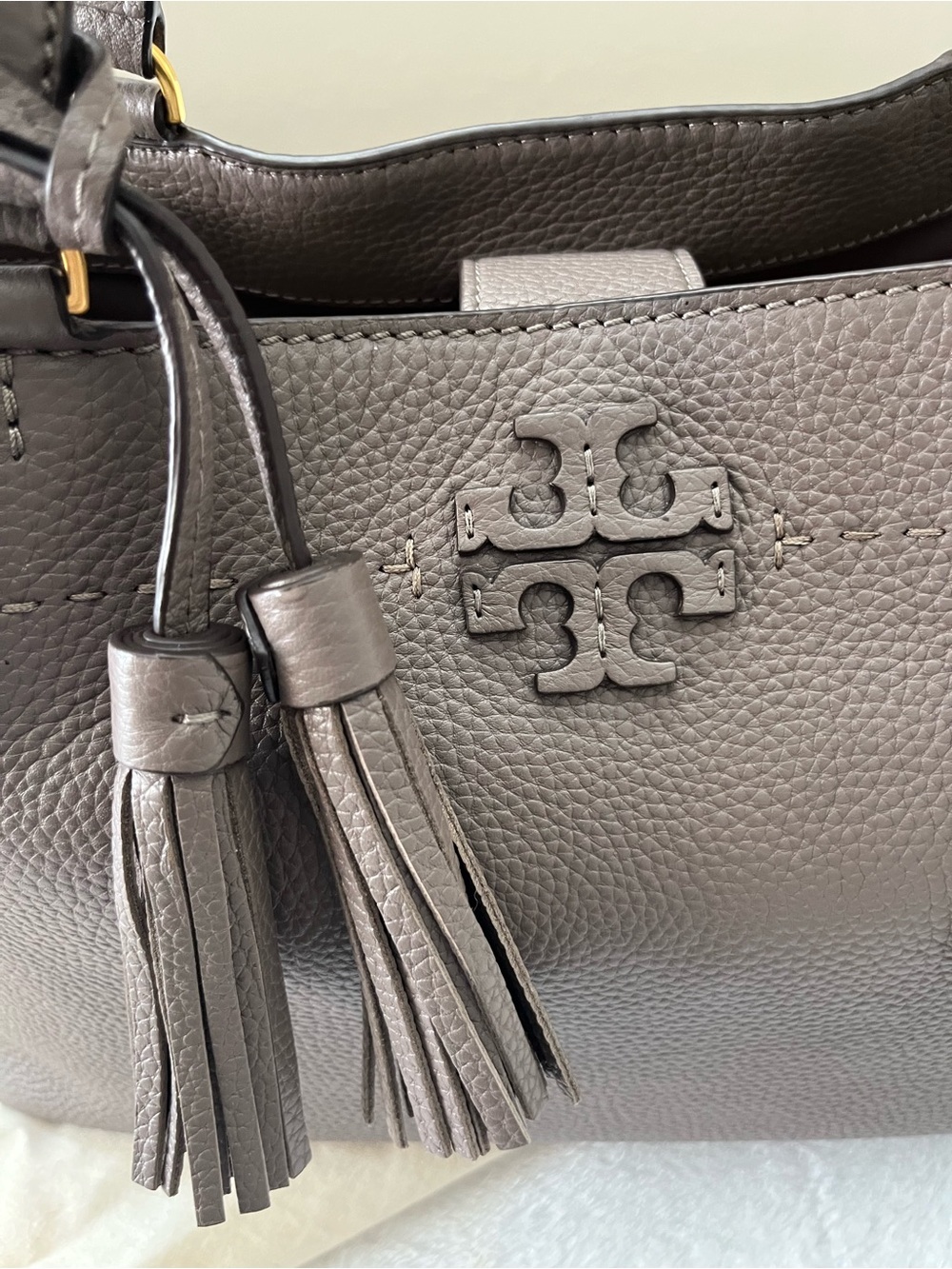 Tory Burch McGraw Triple Compartment Leather Tote Bag Silver Maple NWT 54298 - Picture 8 of 17